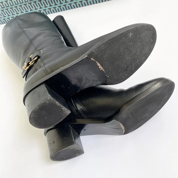 TORY BURCH Marsden Tall Riding Boots  Leather Block Heel Size 8 Round Toe - Picture 4 of 12